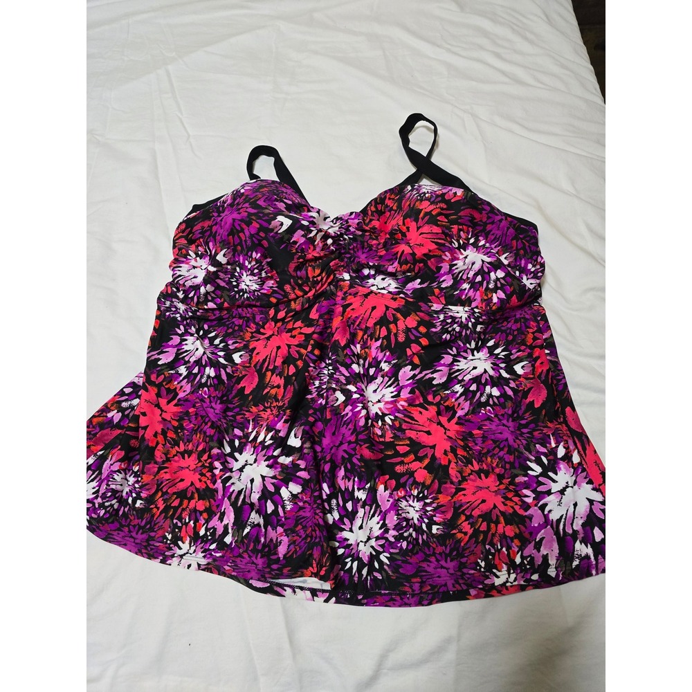 Merona Plus Size 26W Floral Tankini Swim Top Purple‎ Pink Crisscross Back /0334
